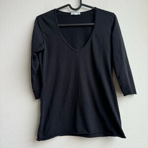 ✨$5/$25 james perse 100% supima cotton bracelet sleeve black v neck size 0 XS
